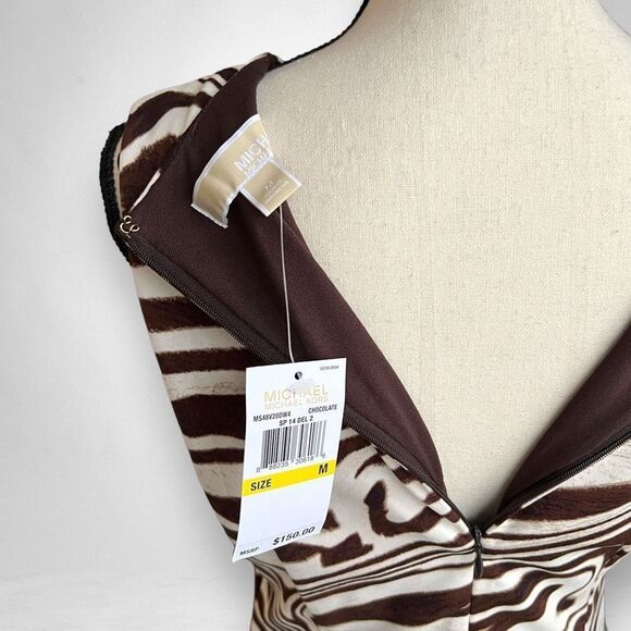 NWT Michael Kors Women’s Sleeveless Brown & Cream Zebra Print Zip Dress - Picture 11 of 17